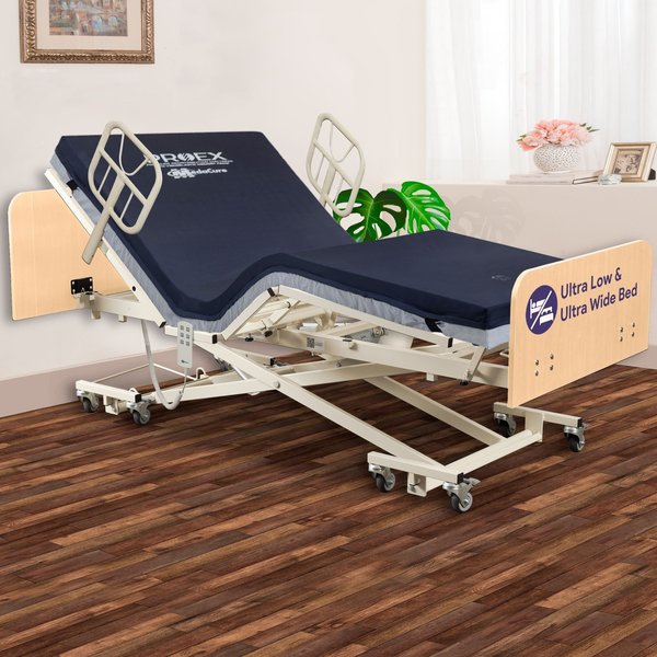 Medacure Ultra Low and High Hospital Bed, Fully Electric with ProEx 48 Mattress  Expandable Width MC-ULB48X730MP1KA